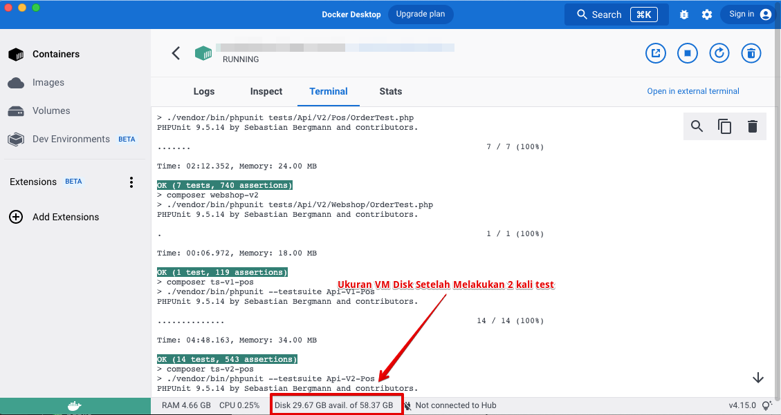 Docker VM Disk Usage hampir mentok!